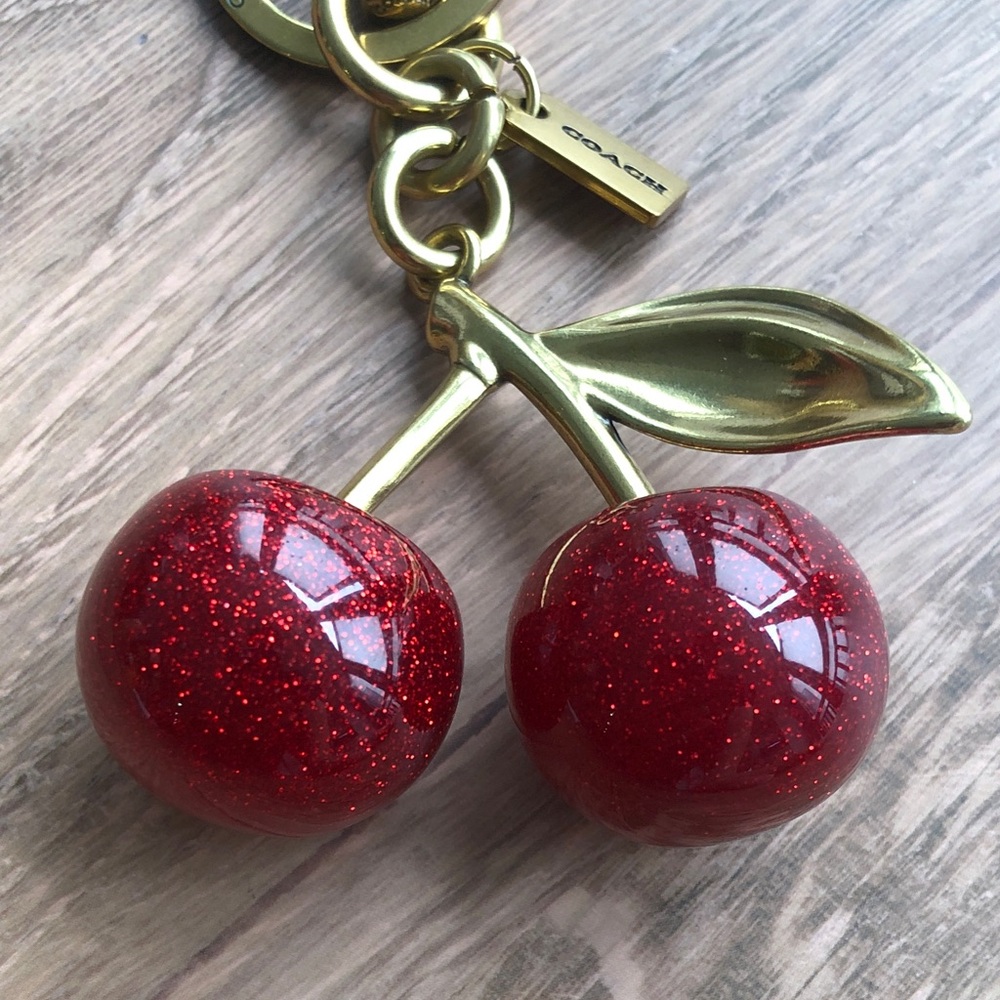 Coach Gold-Tone Keychain with Red Glitter Cherries - Picture 3 of 3